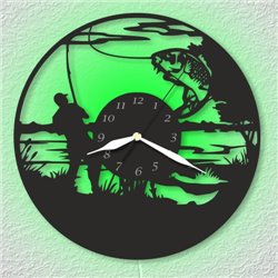Nástěnné hodiny - Rybář - černé s LED podsvícením