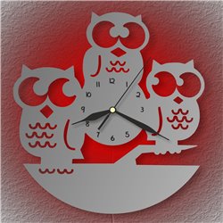Nástěnné hodiny - Sovičky v.2 - imitace nerez s LED podsvícením
